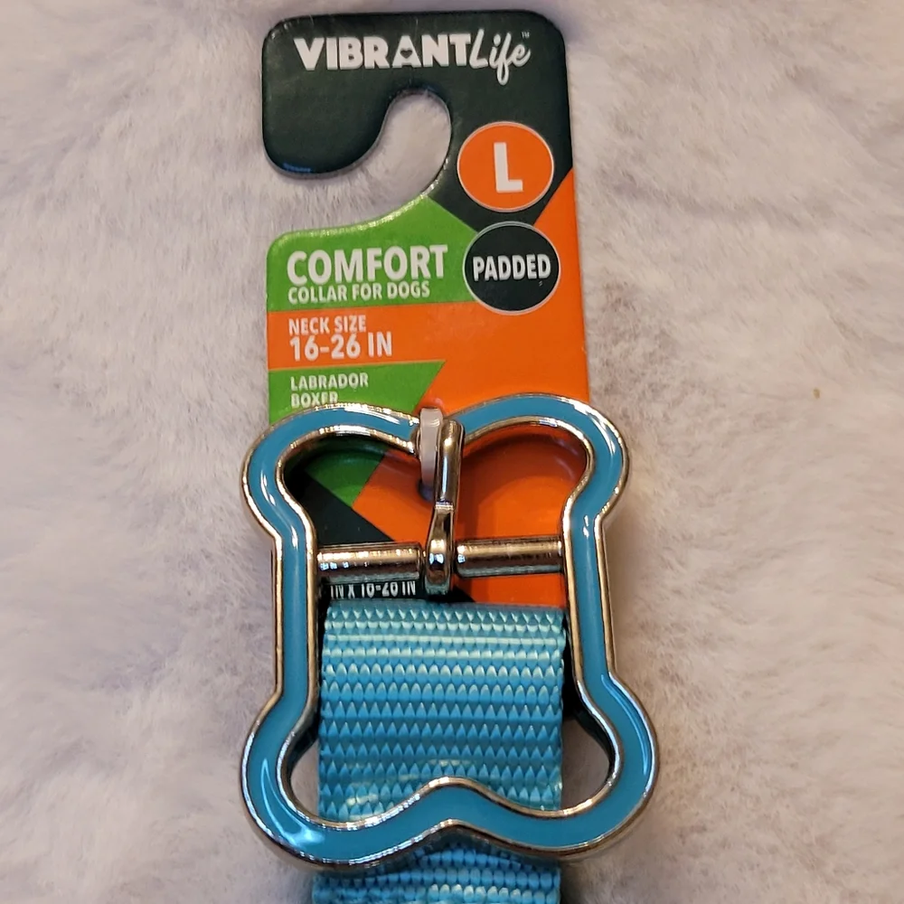 Vibrant Life Comfort Padded Dog Collar Teal Stripe New With Tag Size Large